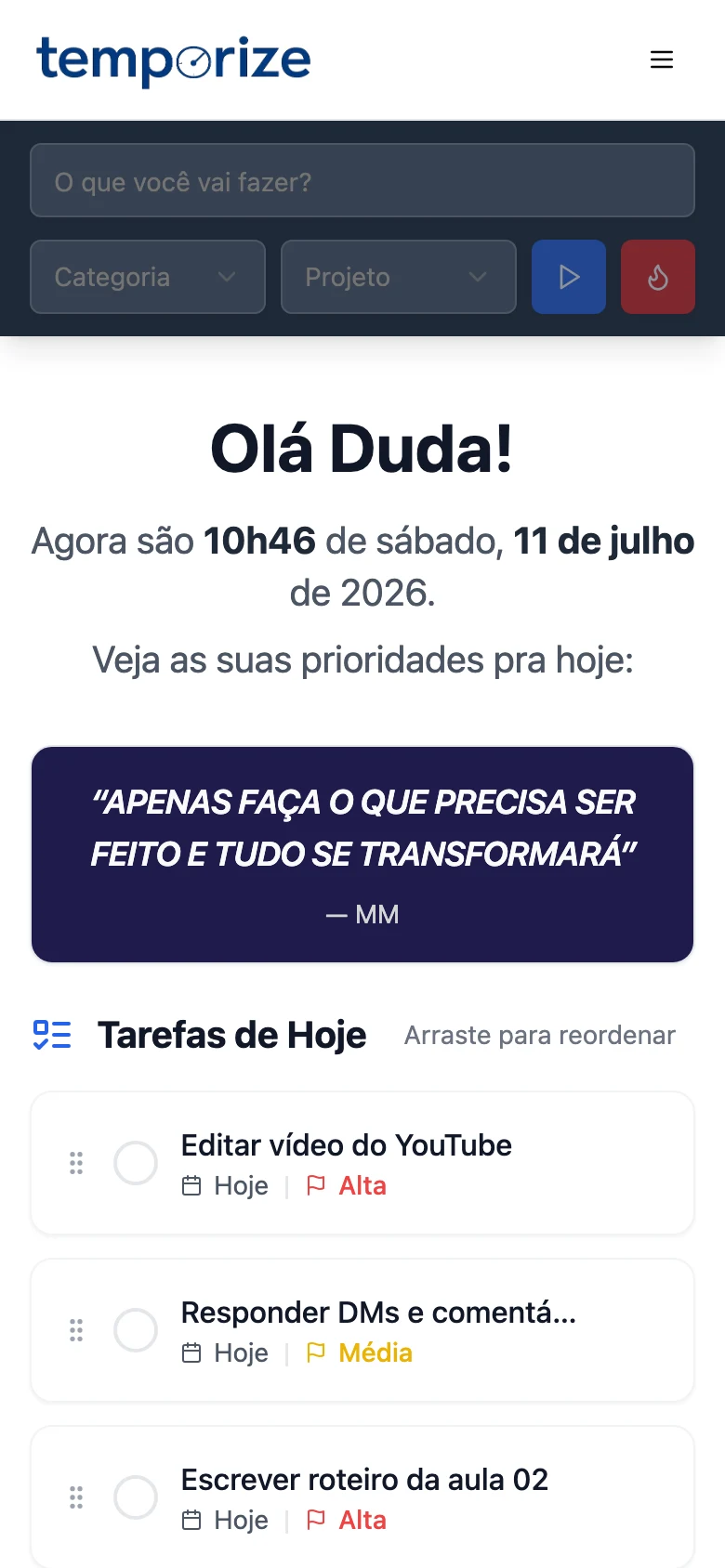 Temporize no celular, com a Andy te acompanhando pelo Telegram
